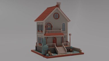 İzometrik evin 3D görüntülemesi 4k.