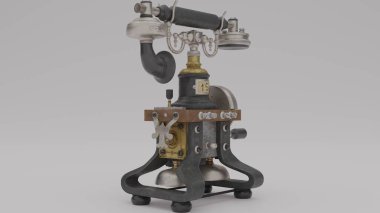 Beyaz arka planı olan antika bir telefon.