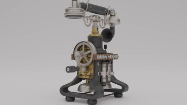 Beyaz arka planı olan antika bir telefon.