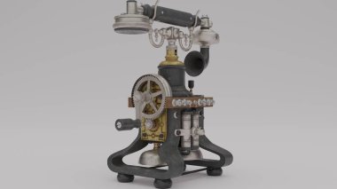 Beyaz arka planı olan antika bir telefon.