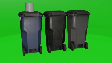 Beyaz arka planlı Üç Plastik Geri Dönüşüm Kutusu