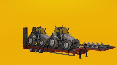 Farklı açı görüşe sahip traktör ya da römorkta modern araba taşıyıcısı ya da traktör.