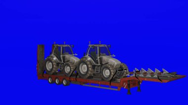 Farklı açı görüşe sahip traktör ya da römorkta modern araba taşıyıcısı ya da traktör.