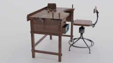 Beyaz arka planı olan bir çalışma masası.