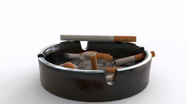 Beyaz arka planda sigaralı kül tablası