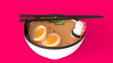 sushi bowl with pink background clipart