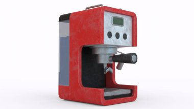 Beyaz arka planı olan kahve makinesi.