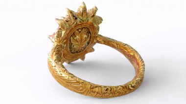 Beyaz arkaplanlı elmas yakut yüzük