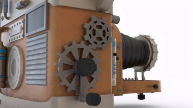 beyaz arkaplan ile steampunk kamera