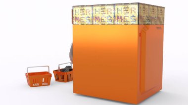 Çamaşır makinesi ve beyaz arka planı olan kirli çamaşırlar.