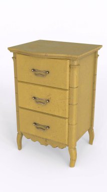 Beyaz arka planı olan ahşap çekmece masası