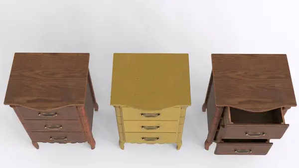 Beyaz arkaplanı olan ahşap çekmece masaları