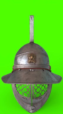 Murmillo gladyatör kaskı yeşil arkaplan