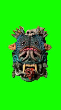 yeşil arka planlı boyanmış tiki maskesi