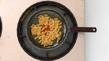 Ocakta beyaz arka planda yemek pişirmek.