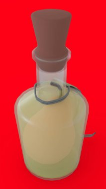 Kırmızı arka planı olan bir şişede armut.