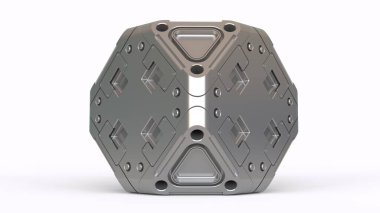 Beyaz arkaplanı olan bilim kurgu küpü