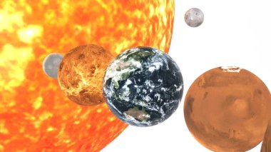 Beyaz arkaplanı olan güneş sistemi