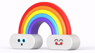 beyaz arkaplanlı karikatür gökkuşağı ve bulut