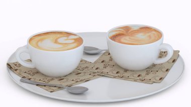 Beyaz arka planda iki fincan kahve.