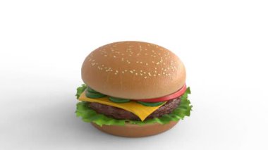 Beyaz arkaplanı olan hamburger veya hamburger.