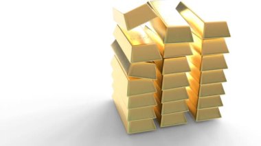 Beyaz arkaplan 4k video ile altın çubuk damla.