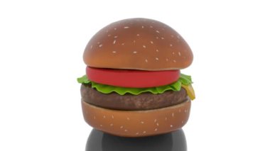 Beyaz arkaplanlı hamburgerci 4k video kaydı.