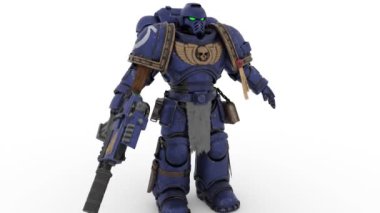 Beyaz arka planı olan uzay robotu askeri