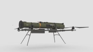 Roket fırlatıcı İHA beyaz arkaplan ile havalanır