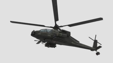 Beyaz arka planı 4k olan askeri helikopter iniyor.