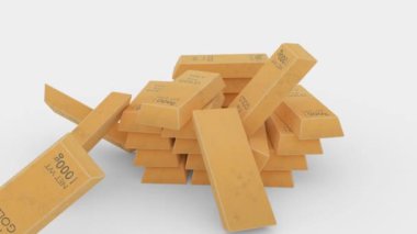 Altın tuğla ya da beyaz arka planı olan altın çubuk