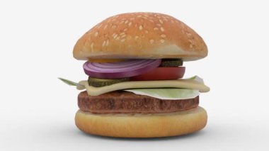 Beyaz arkaplanda hamburger sıçraması