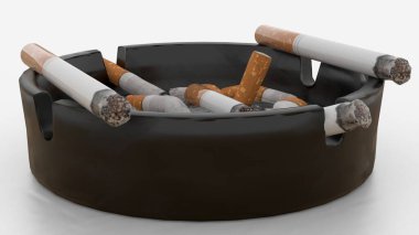 Beyaz arka planda sigara bulunan kül tablası