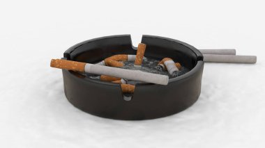 Beyaz arka planda sigara bulunan kül tablası