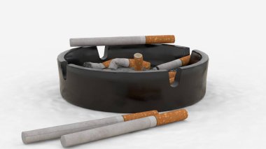 Beyaz arka planda sigara bulunan kül tablası