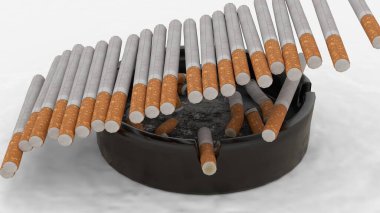 Beyaz arka planda sigara bulunan kül tablası