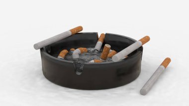 Beyaz arka planda sigara bulunan kül tablası