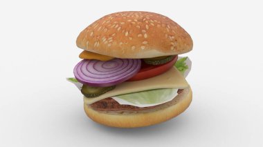 Beyaz arkaplanda hamburger ya da hamburger