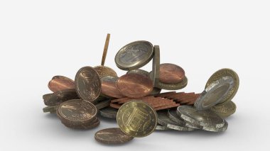 Antika paralar beyaz arkaplana düşer