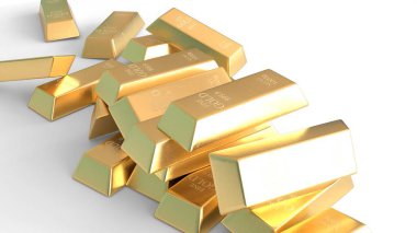 Beyaz arkaplanlı altın tuğla damlaları