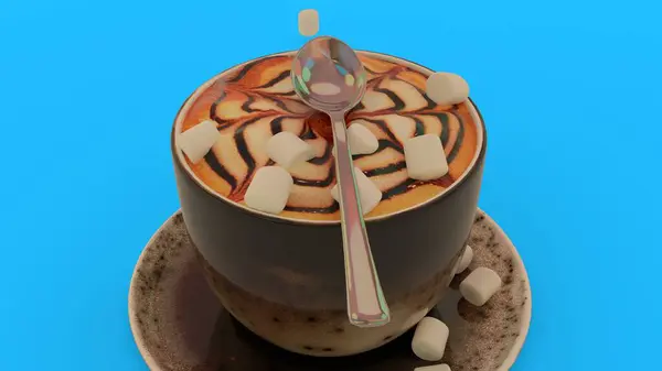 Bir fincan kapuçino ve kaşık.