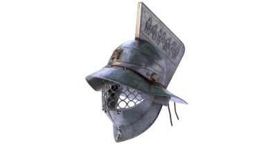 Beyaz arkaplanda gladyatör metal miğferi