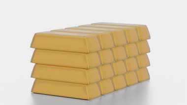 Beyaz arkaplanda altın çubuk yığını