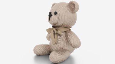 Beyaz arka planda metalik oyuncak ayı