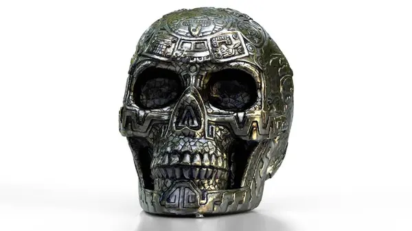 Beyaz arkaplanda metal kafatası