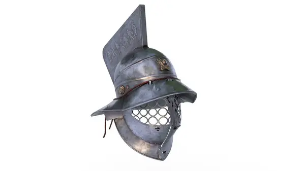 Beyaz arkaplanda gladyatör metal miğferi