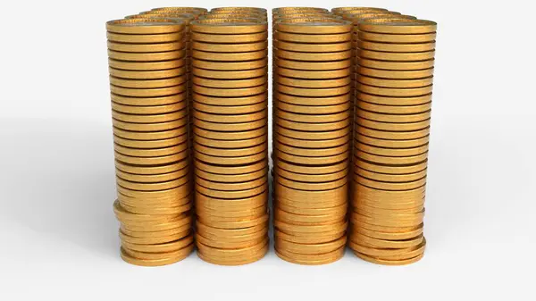 Altın paralar beyaz arkaplana düşer