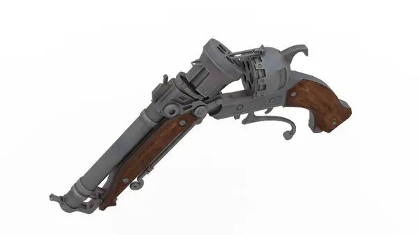 Beyaz arka planı olan antika bir tabanca.