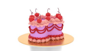 Beyaz arka planda kırmızı kirazlı kremalı pasta