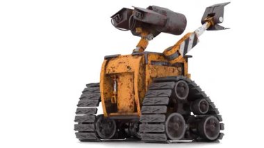 Bebek arabasının beyaz arka planda yalnız robotu